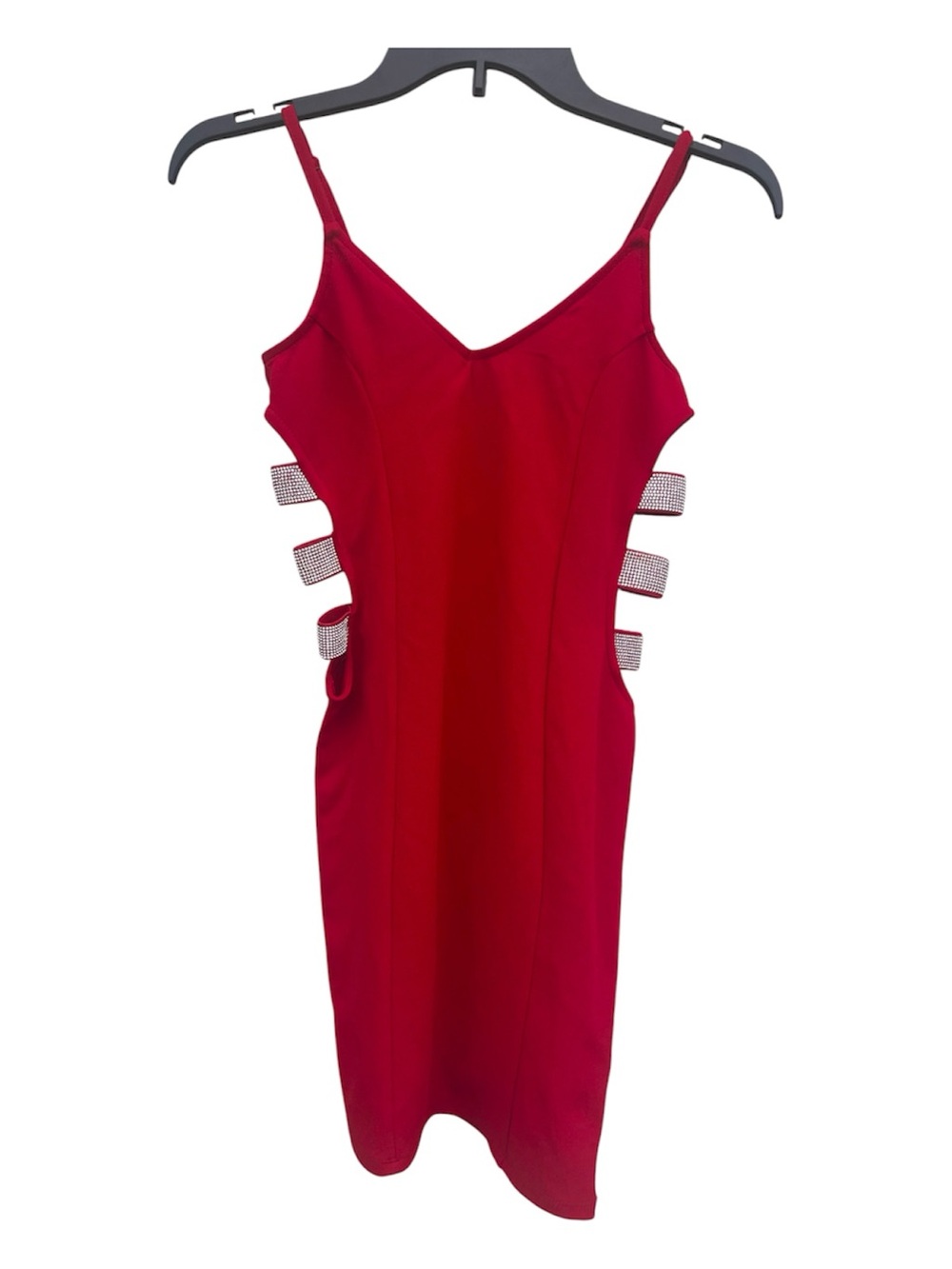 NWT Almost Famous Red Rhinestone Cutout Bodycon Mini Dress Junior small